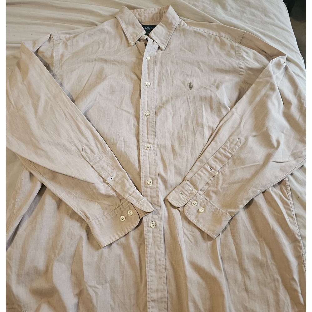 Vintage 90s Ralph Lauren Yarmouth Button-Down Cream Tan Shirt 16 1/2-35